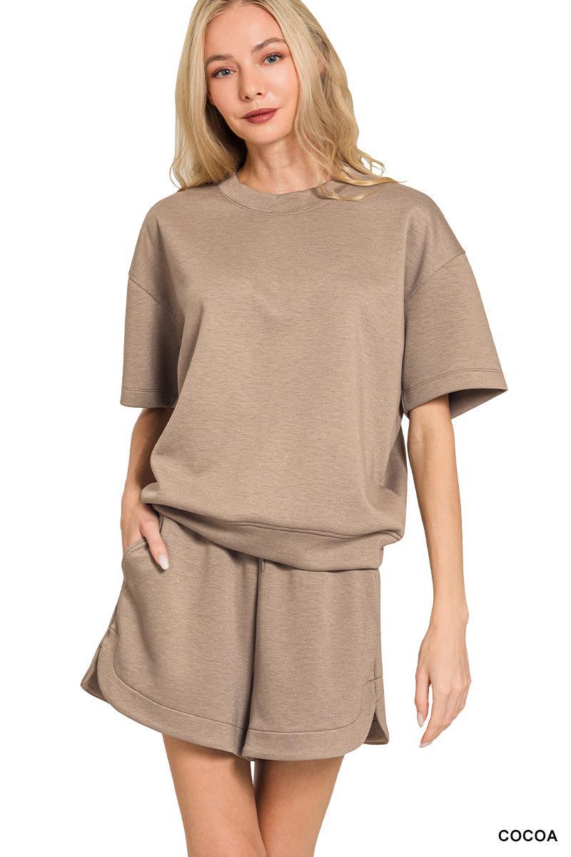 Zenana Scuba Round Neck Short Set #ROTP-4113