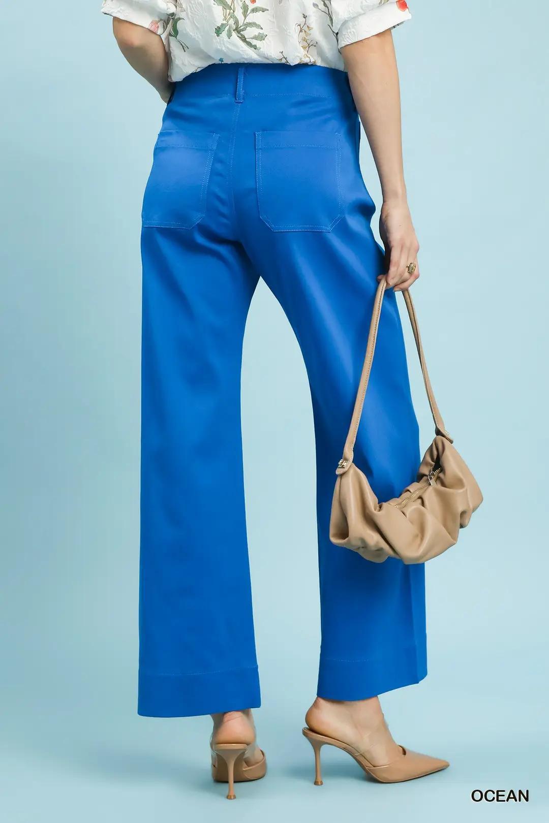 Umgee Button Stretched Pants - Ocean Blue