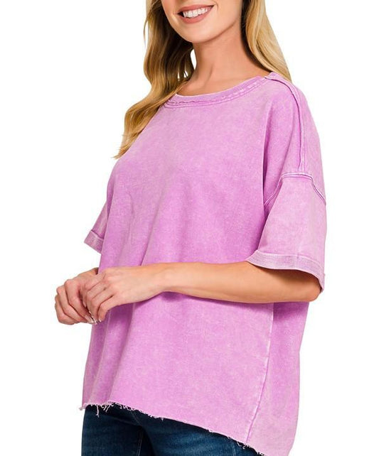 Zenana #TTW-5314A French Terry Acid Washed Tee Shirt