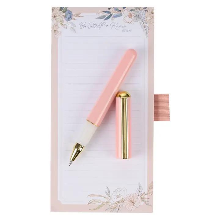 Magnetic Shopping List W/Pen Be Still Pink/Blue Floral