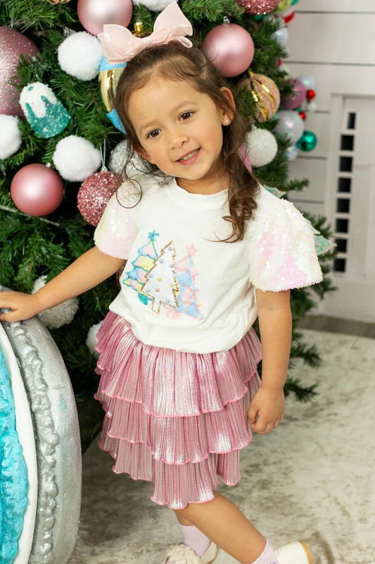 G & E Girls Festive Forest Princess Top White