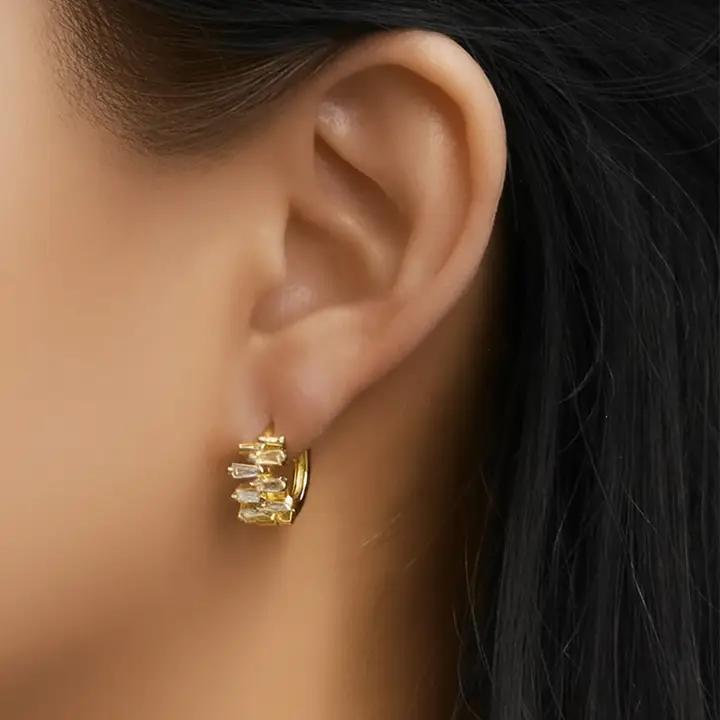Stone Cluster Mini Huggie Hoop Earrings