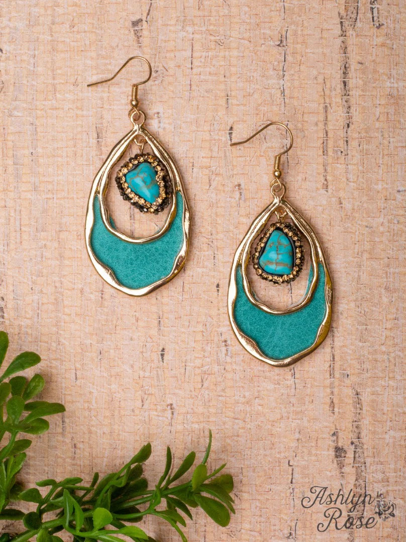 Southern Charm Turquoise Leather Teardrop Dangle Earrings