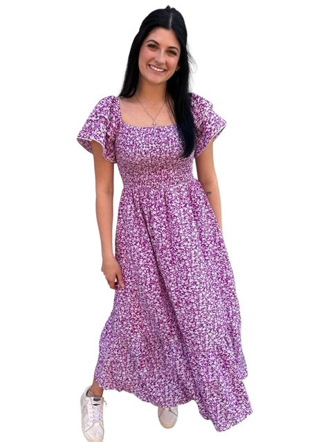 Spring Floral Flutter Sleeve Dress