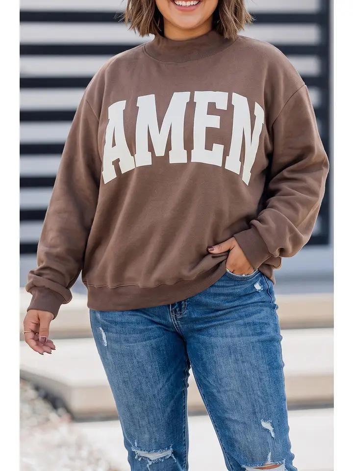Amen/WWJD Oversized Loose Fit Mock Neck Sweatshirt