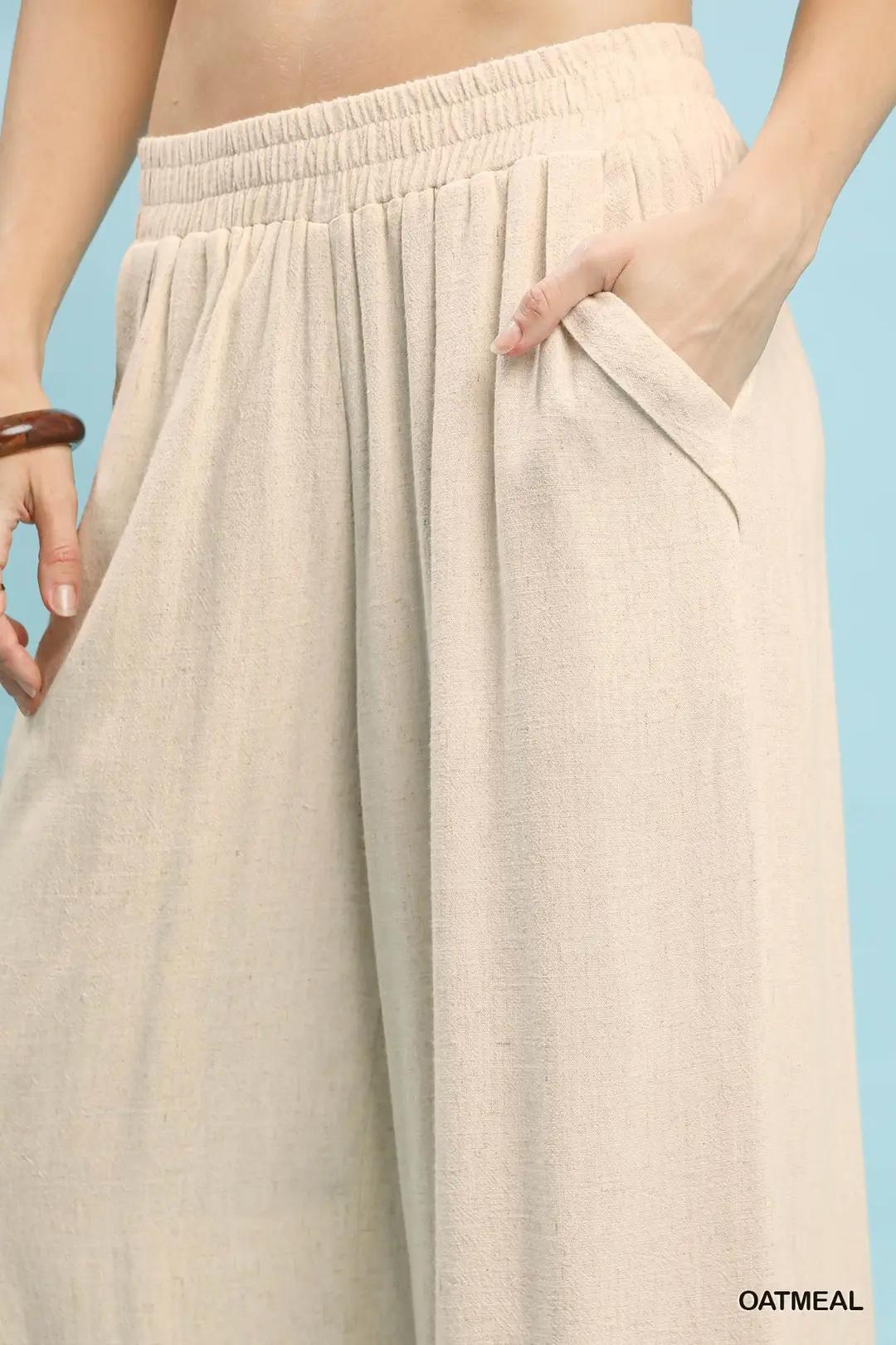 Umgee Linen Blend Scallop Hem Wide Leg Pants