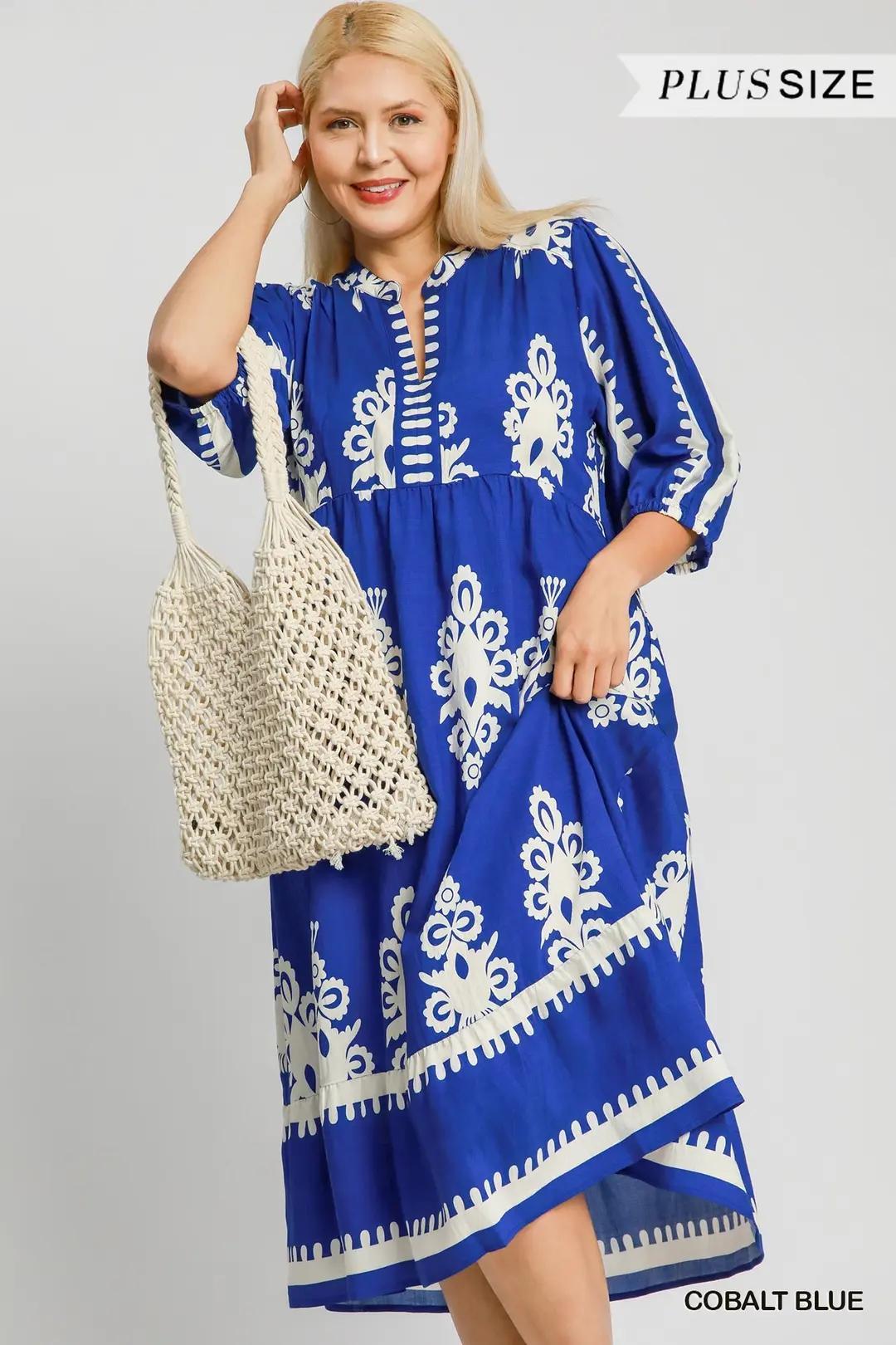 UMGEE Abstract Print Midi Dress Cobalt Blue