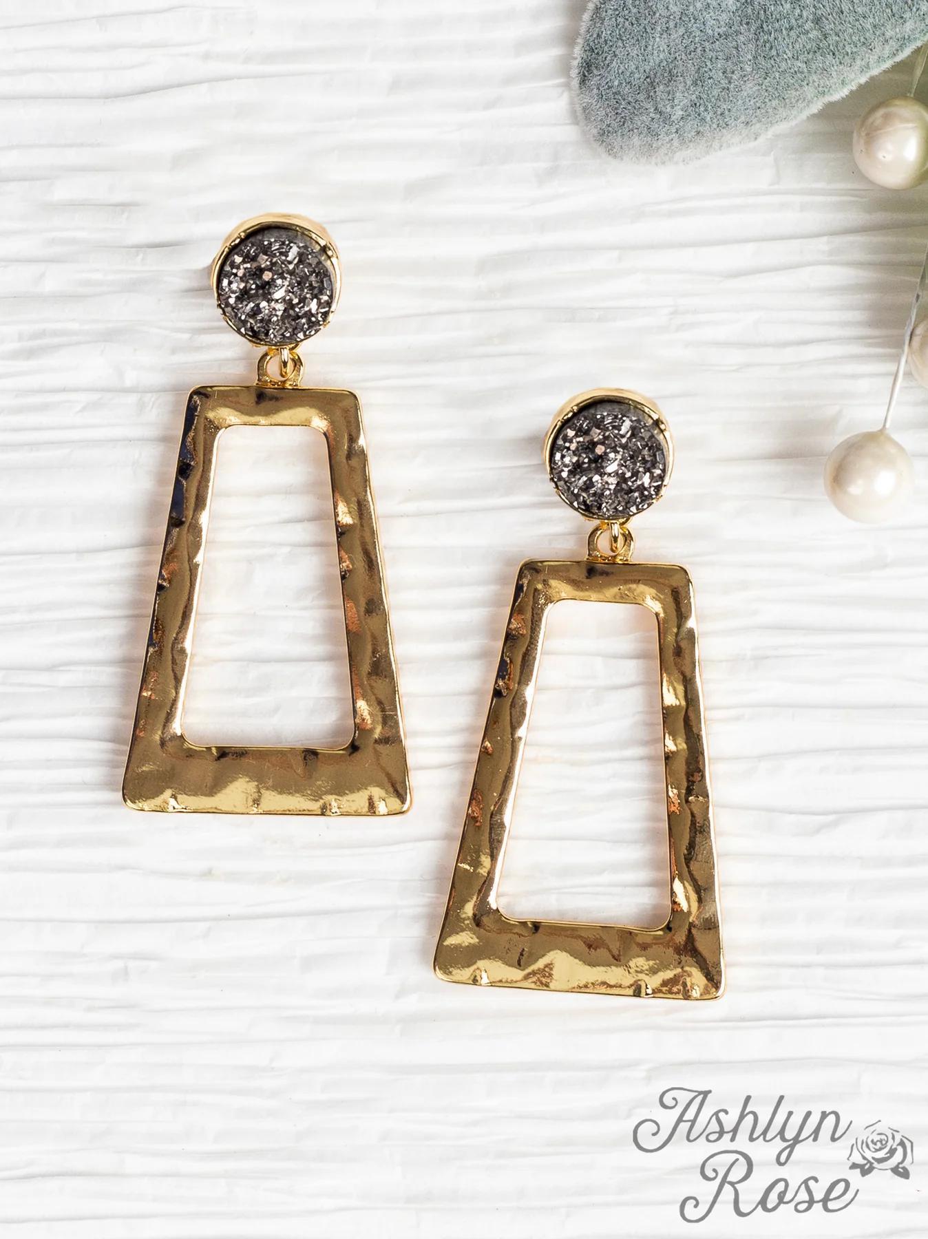 G&E Gold Rectangular Hoops Black