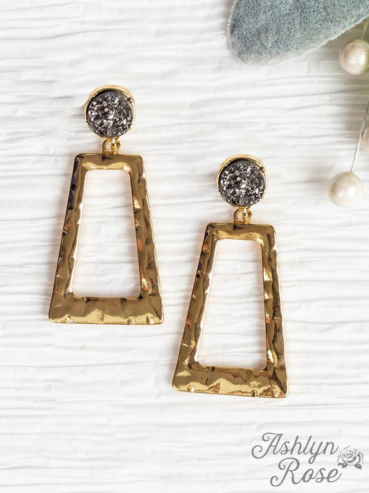 G&E Gold Rectangular Hoops Black