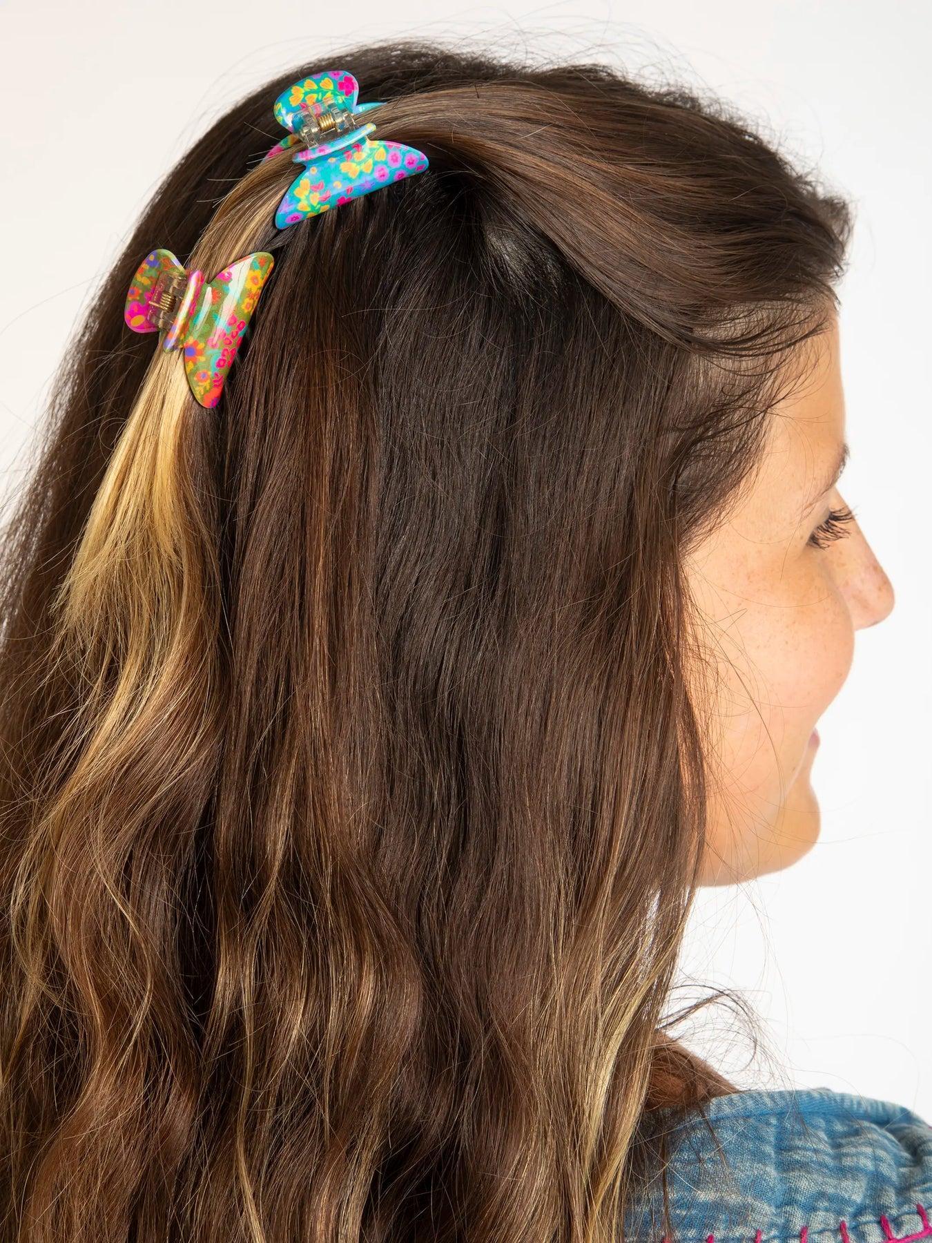 Natural Life Floral Claw Clips, Set of 3 - Cream Mustard Coral Floral