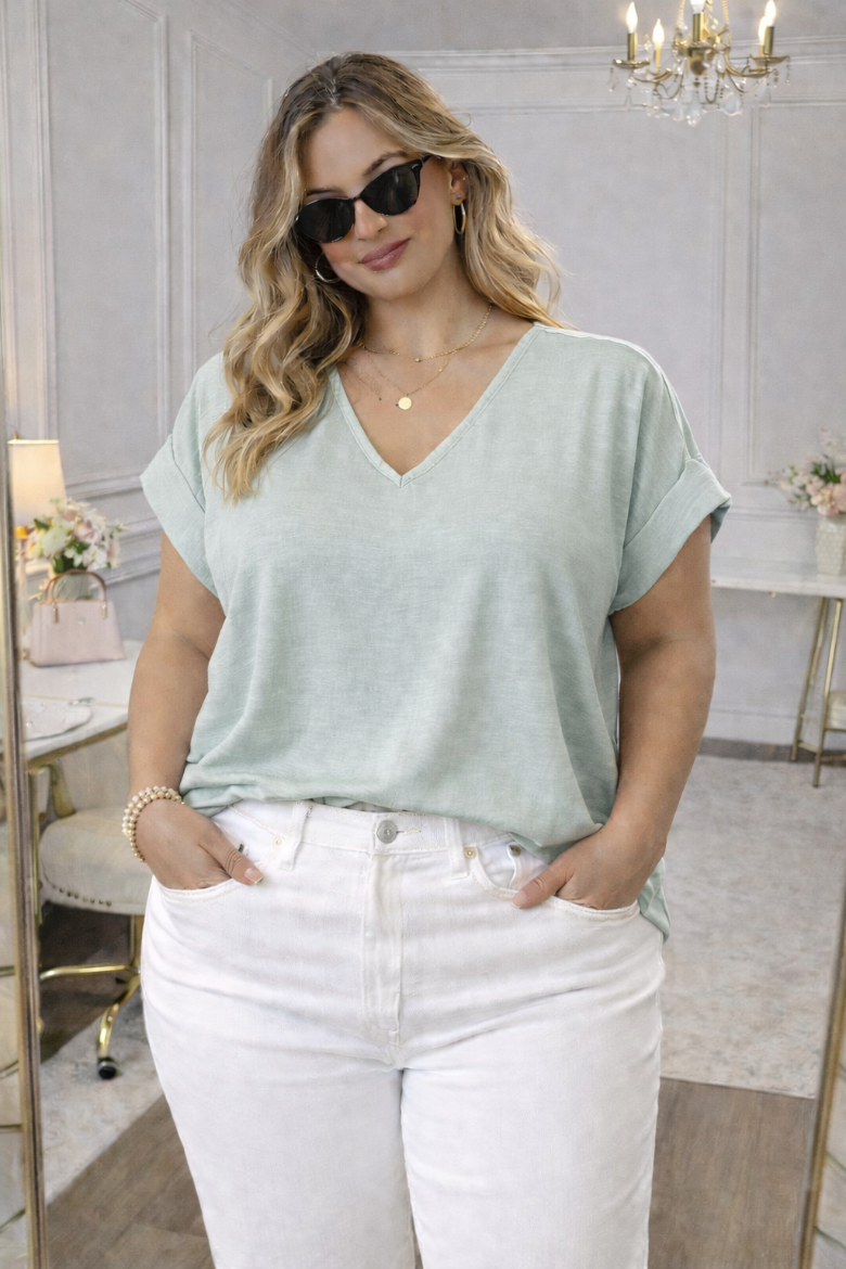 Matte Air Flow V-Neck Dolman Sleeve Tee (Light Sage)