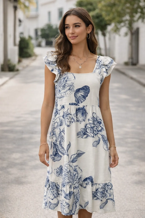 Toile Midi Flutter Sleeve Dressnaut
