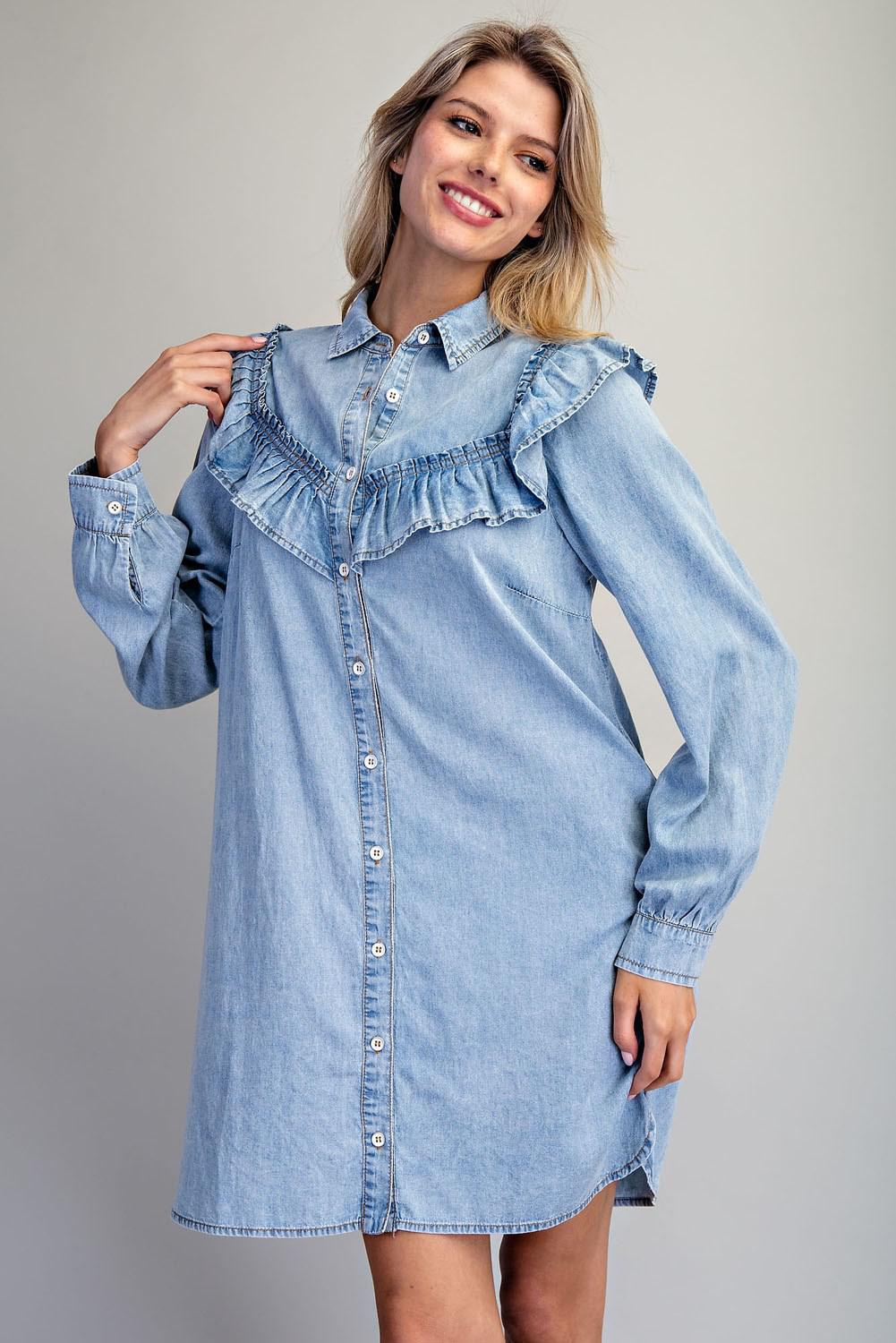 ee:some Collared Button Down Long Sleeve Mini Dress