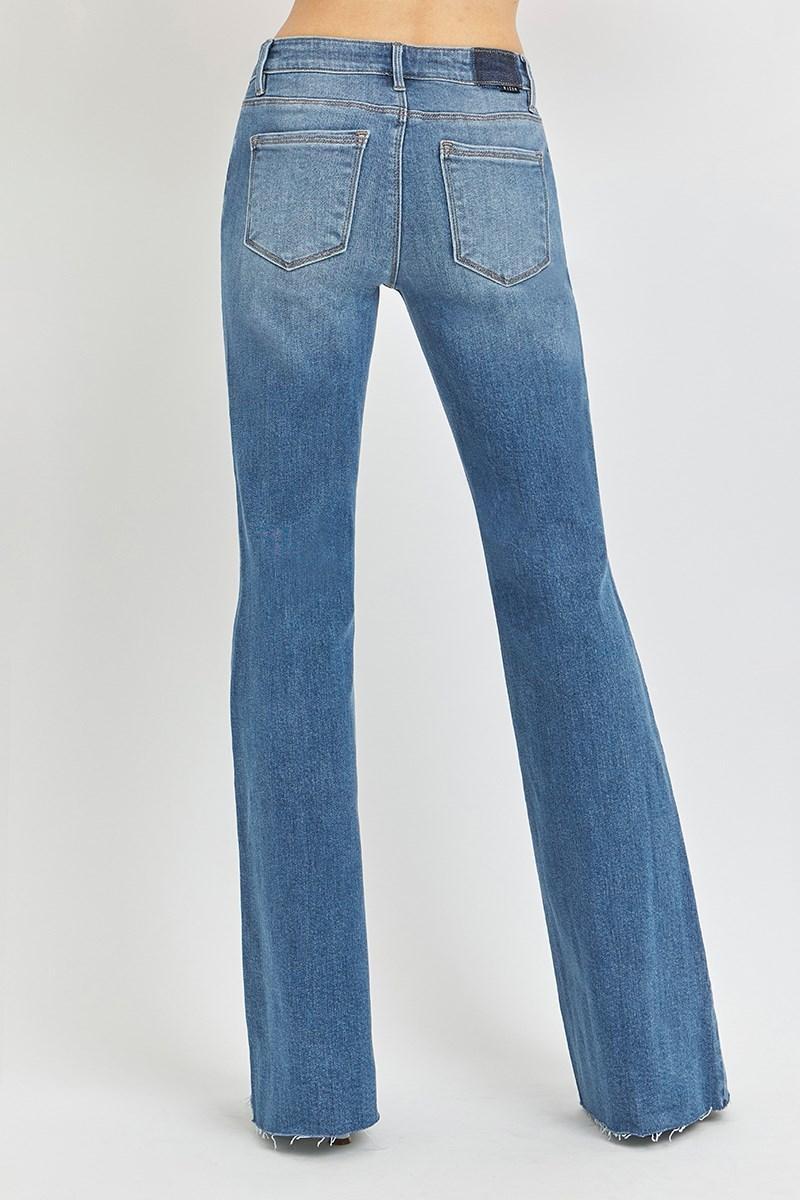 RISEN JEANS RDP5835 MID RISE FLARE RAW CUT HEM JEANS