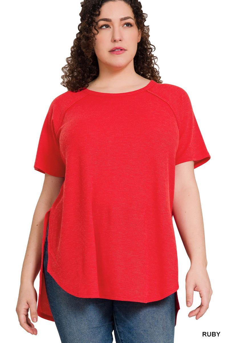 Zenana #JT-7518X Plus Melage Waffle S/S Top