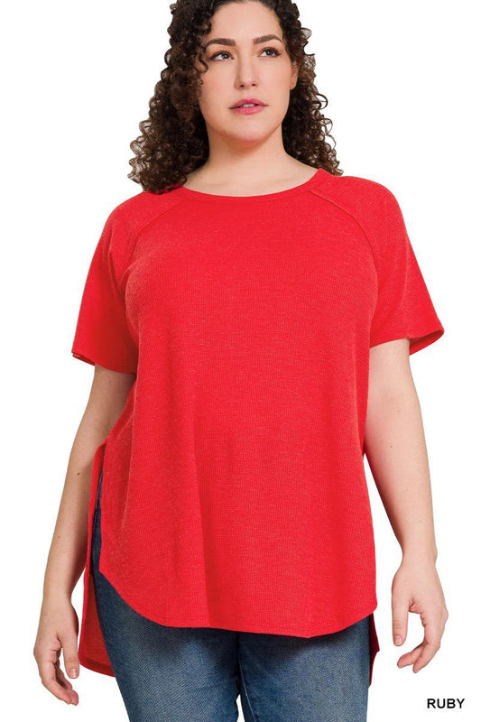 Zenana #JT-7518X Plus Melage Waffle S/S Top
