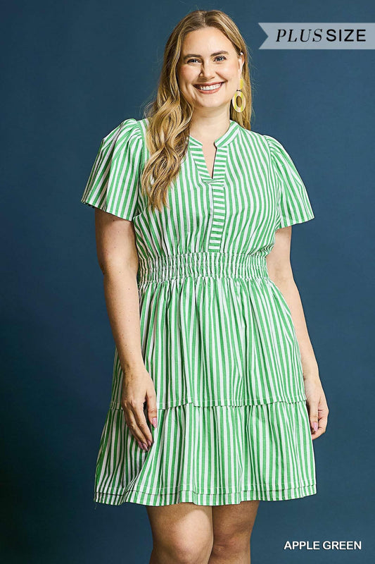 UMGEE WK0158 Striped Smocked Waist Mini Dress