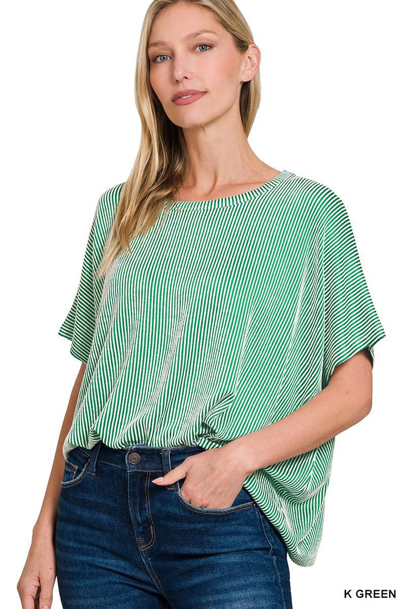 Zenana 8391A Ribbed Striped Oversized Top