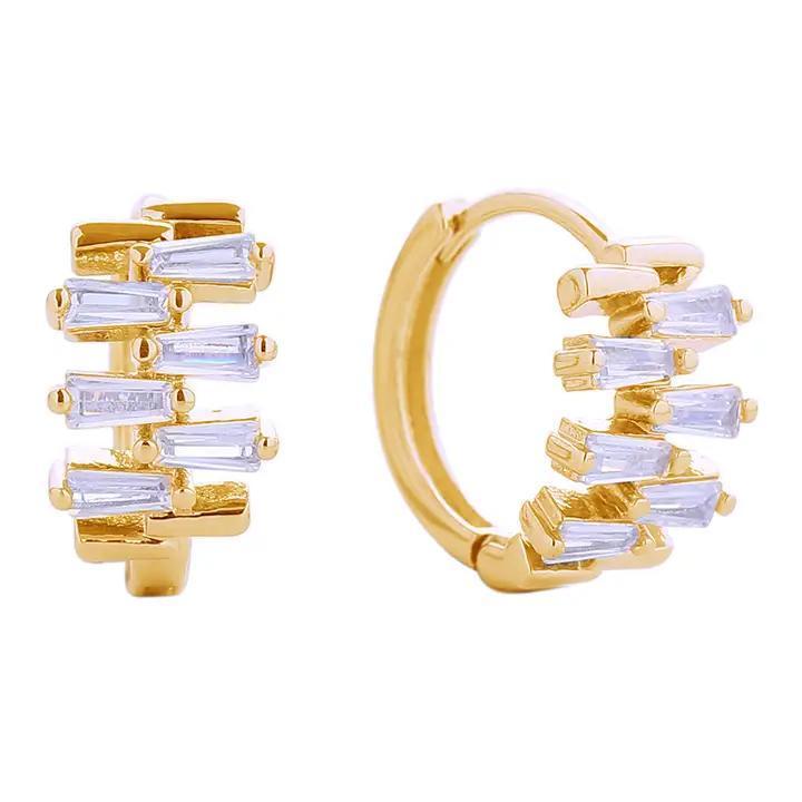 Stone Cluster Mini Huggie Hoop Earrings