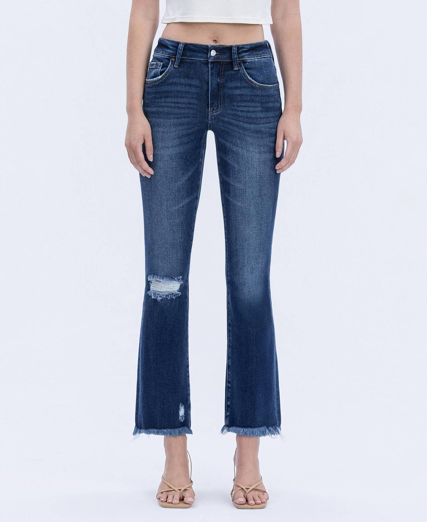 LOVERVET HIGH RISE DISTRESSED KICK FLARE JEANS LV1549