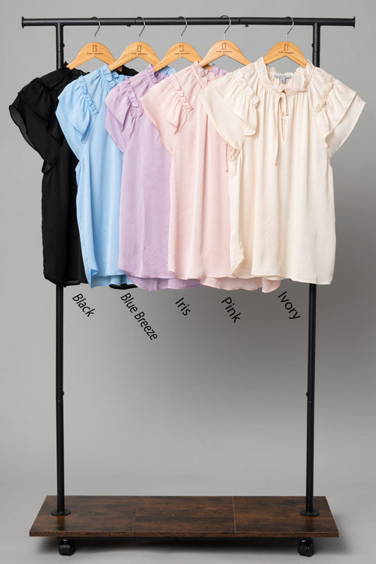 Georgette Tie Front Ruffle Sleeve Blouse