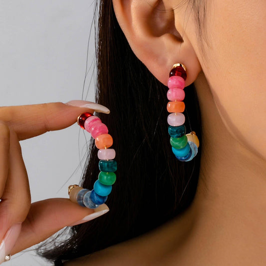 Rainbow Beaded Hoop Earrings | 80E61634