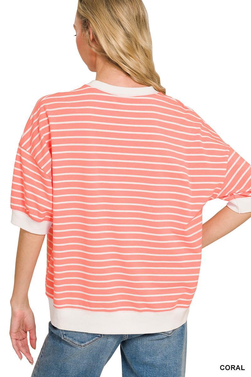 Zenana #CT-3581Y Striped Rib Banded Pullover