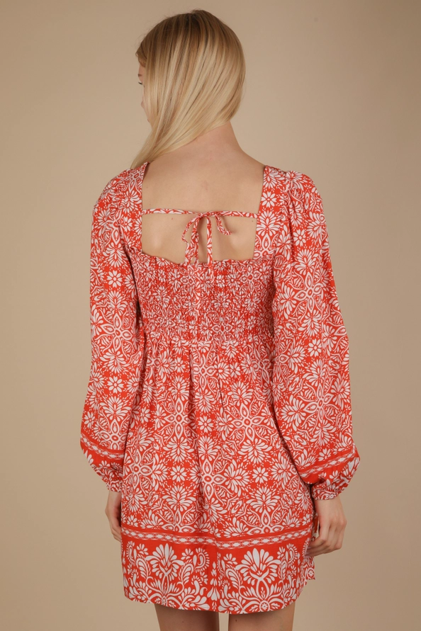 Boho Balloon Sleeve Smocked Dress