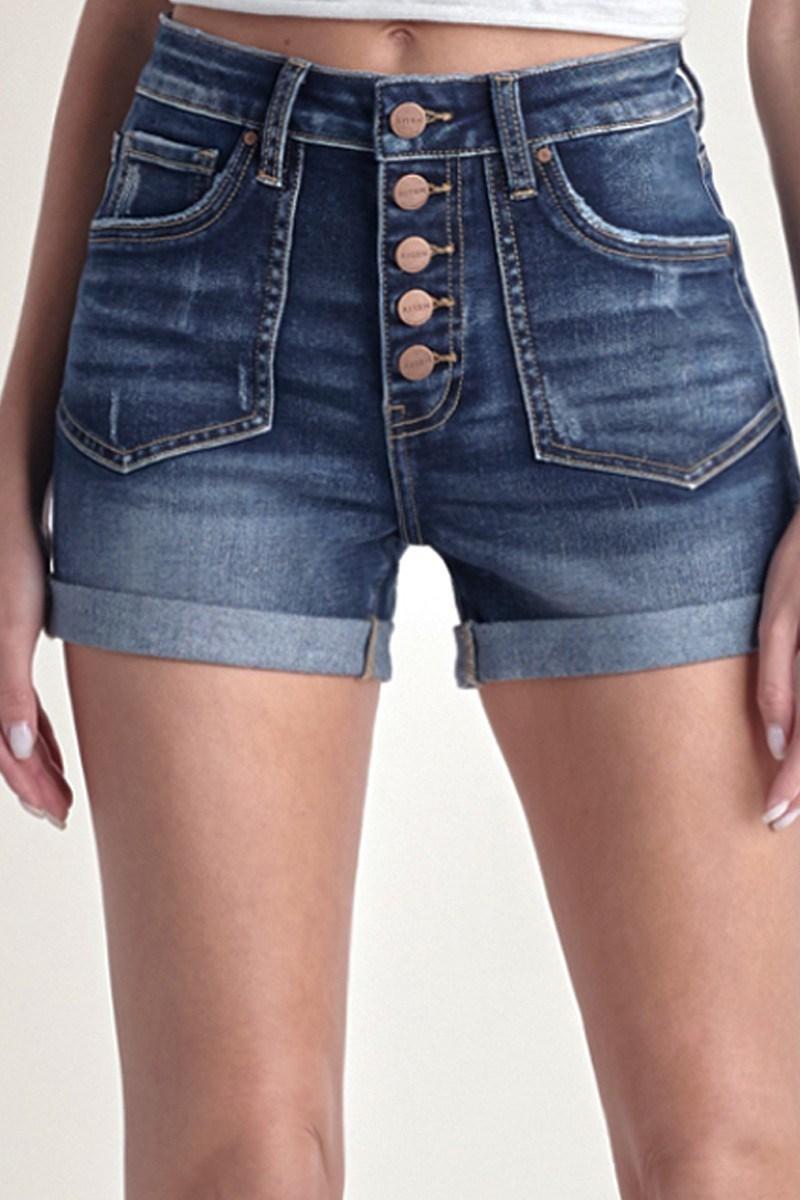 Risen RDS6056 DARK HIGH-RISE BUTTON FLY TURN BACK CUFF SHORTS