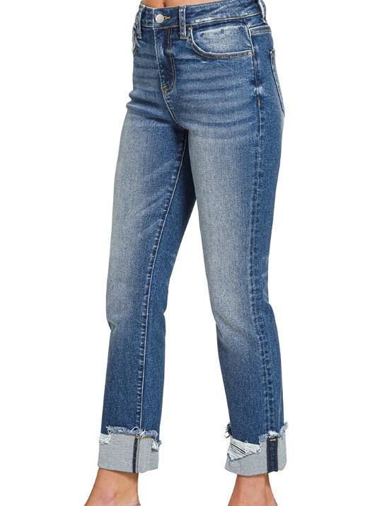 Zenana Cuffed Skinny Denim - Crop Style