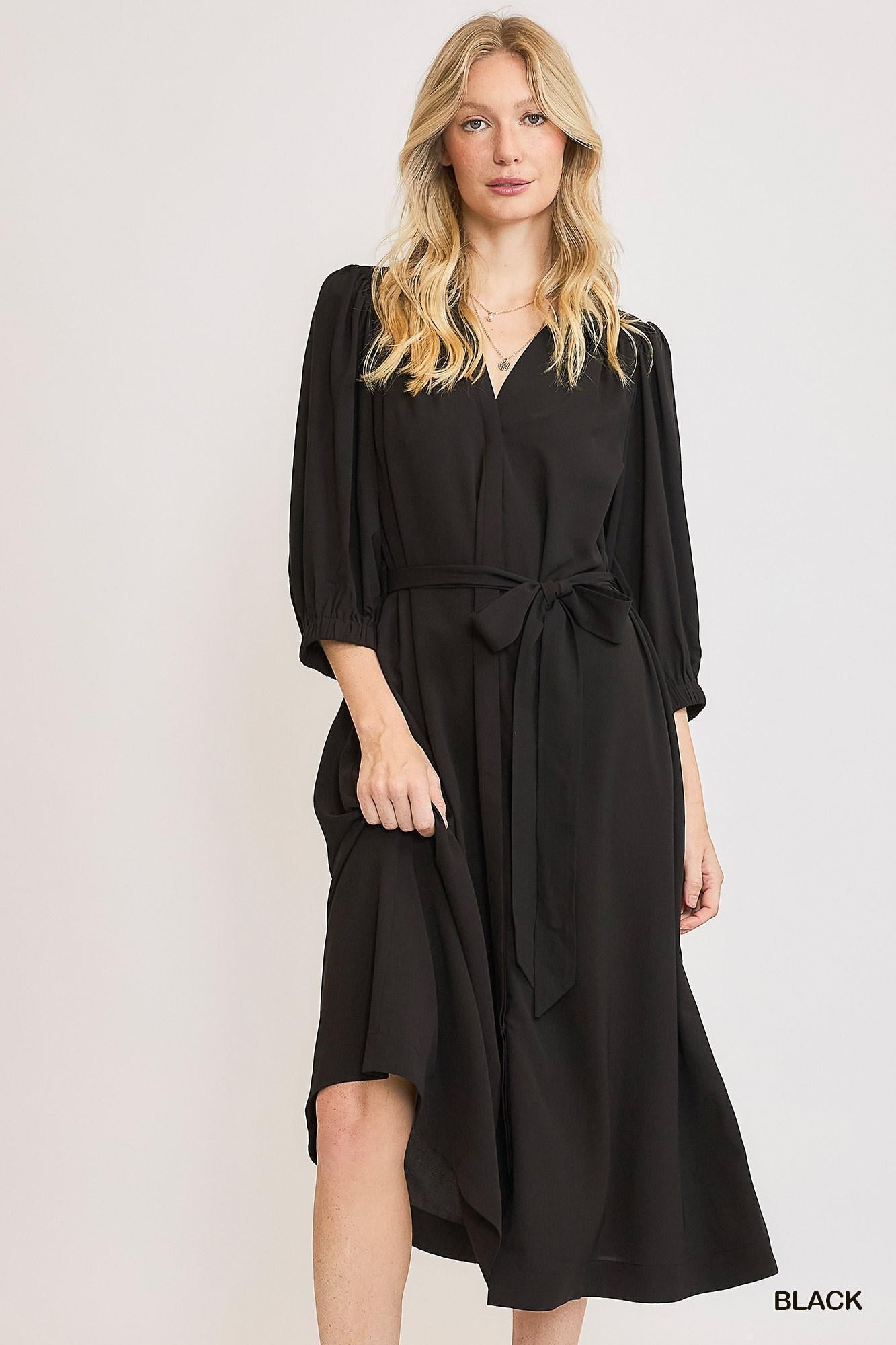 Umgee K9237 Button Down Belted Midi Dress