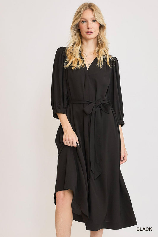 Umgee K9237 Button Down Belted Midi Dress