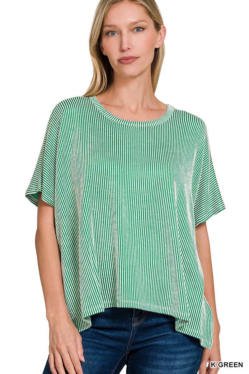 Zenana 8391A Ribbed Striped Oversized Top