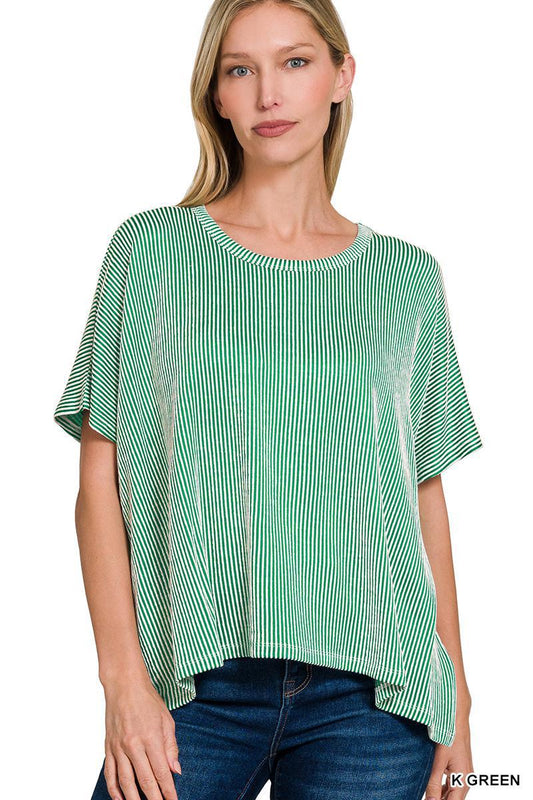 Zenana 8391A Ribbed Striped Oversized Top