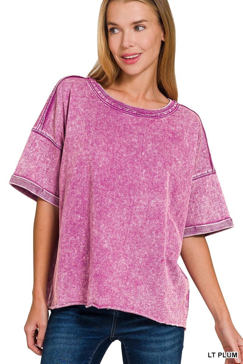 Zenana French Terry Acid Washed Tee Shirts