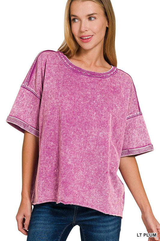 Zenana French Terry Acid Washed Tee Shirts