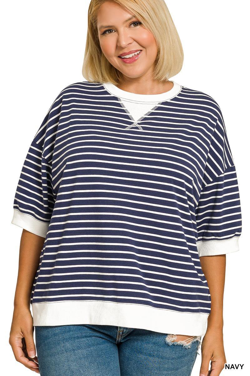 Zenana - PLUS #CT-3581X5 Plus striped rib banded pullover