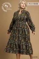 UMGEE  PLUS Size Dress Black  Mix Flora Maxi Dress