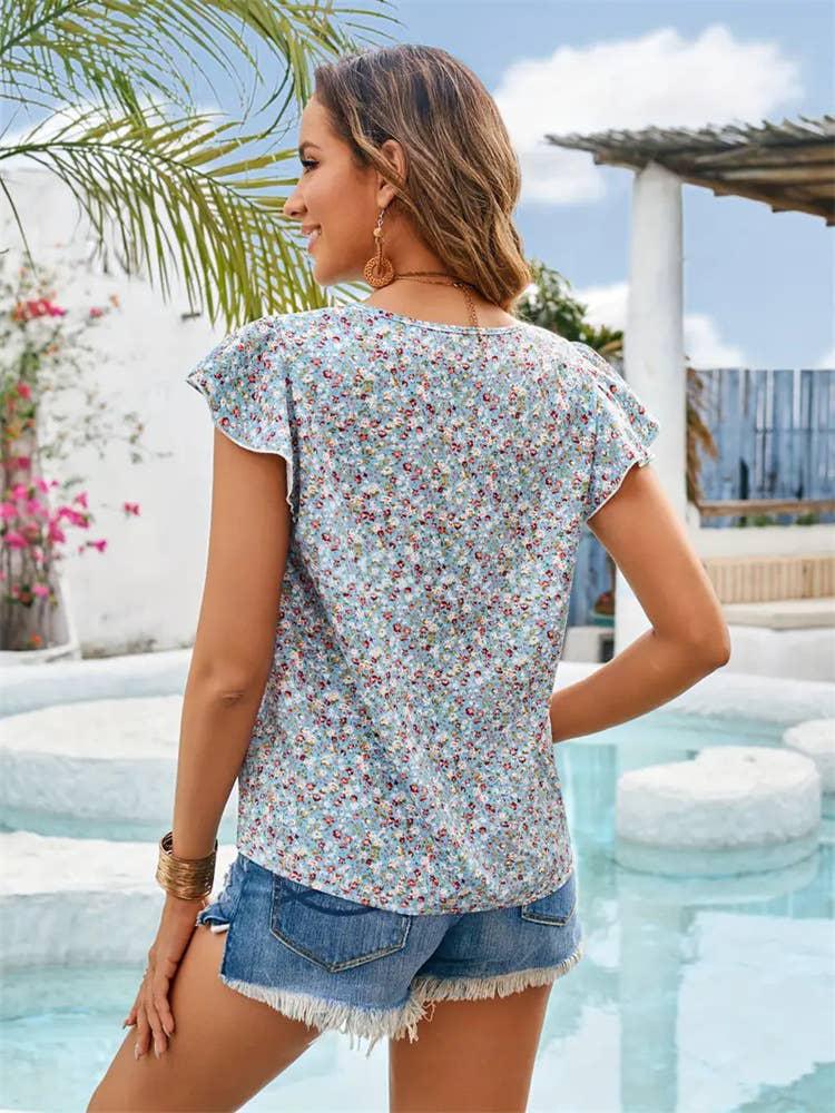 Floral Lace Lotus Sleeve Blouse