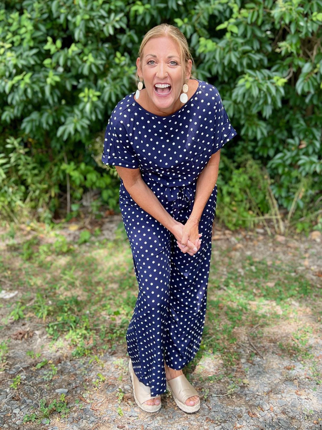 Navy Polka Jumpsuit