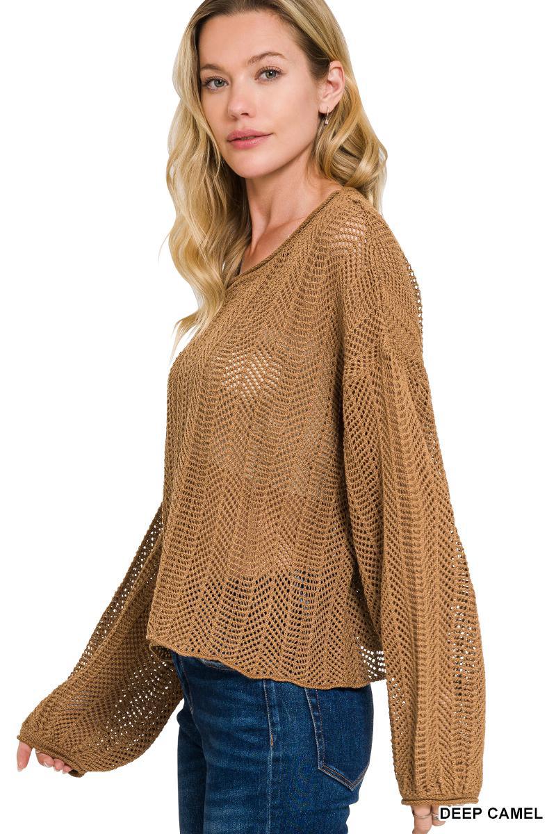 ZENANA TW-2482Y Hollow Out Long Sleeve Sweater
