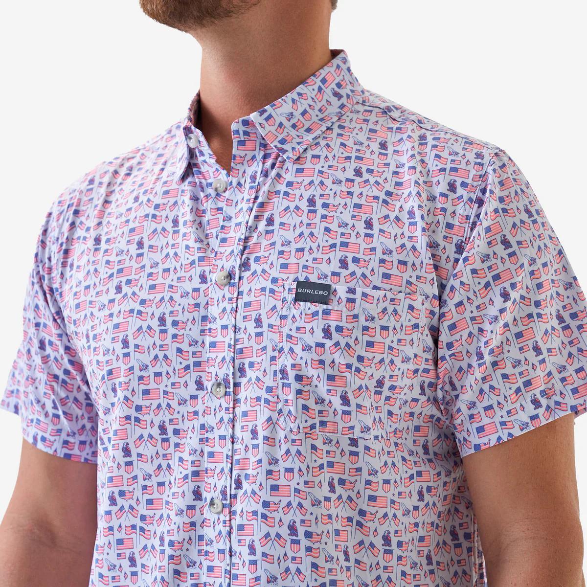BURLEBO Performance Button Up - Old Glory - White