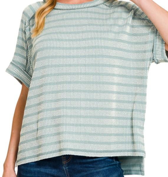 Zenana #RTL-8627A5 Raised Rib Striped Top