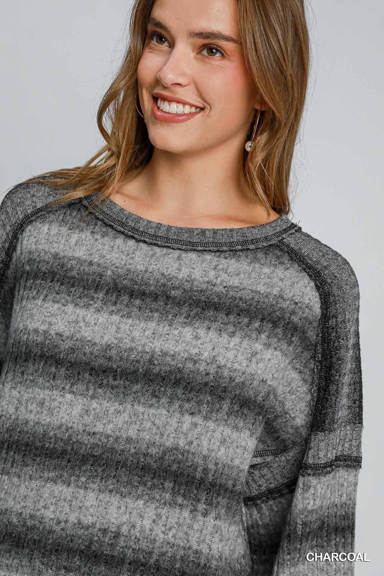 Umgee Striped Brushed Knit Long Sleeved Top