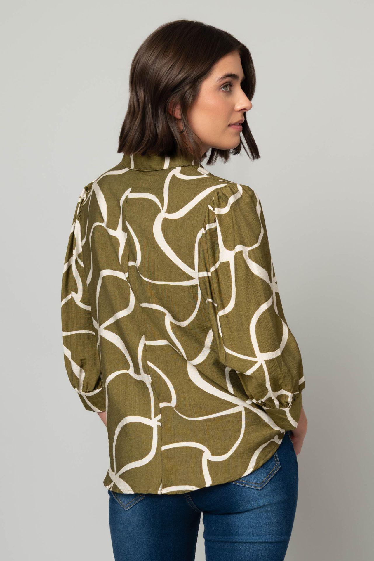 Linque Button Front Elbow Puff Sleeve Blouse