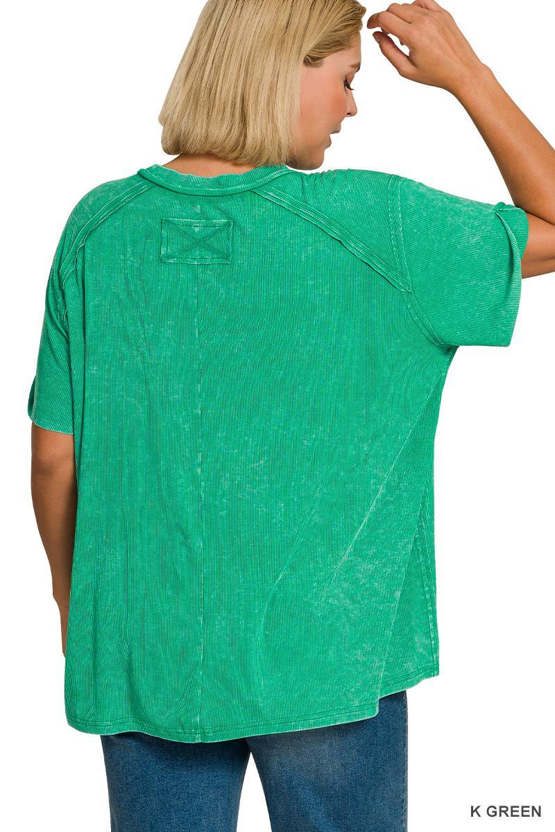 Zenana Plus Washed Ribbed S/S PLUS SIZE - Kelly Green