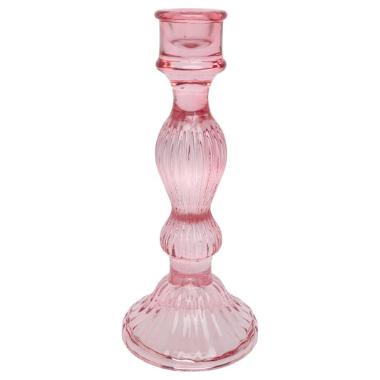 7.75" Tall Pink Glass Candle Stick Set of 2