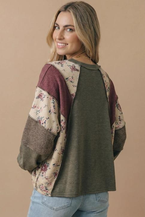 Mixed Media Patchwork Pullover Knit Top