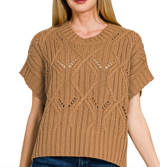 ZENANA TW-2596Y Cable Knit Short Sleeve Sweater