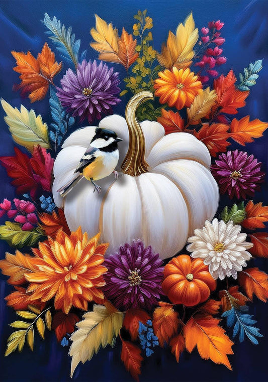 Mums & Chickadee - Garden Flag - 12” x 18”